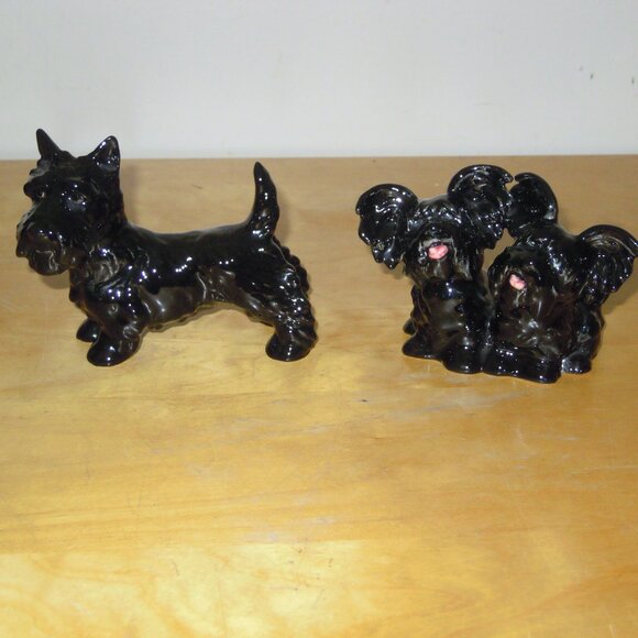 2 Vintage Goebel West Germany Black Scottie Scottish Terrier Black Dog Figurines - Picture 1 of 6